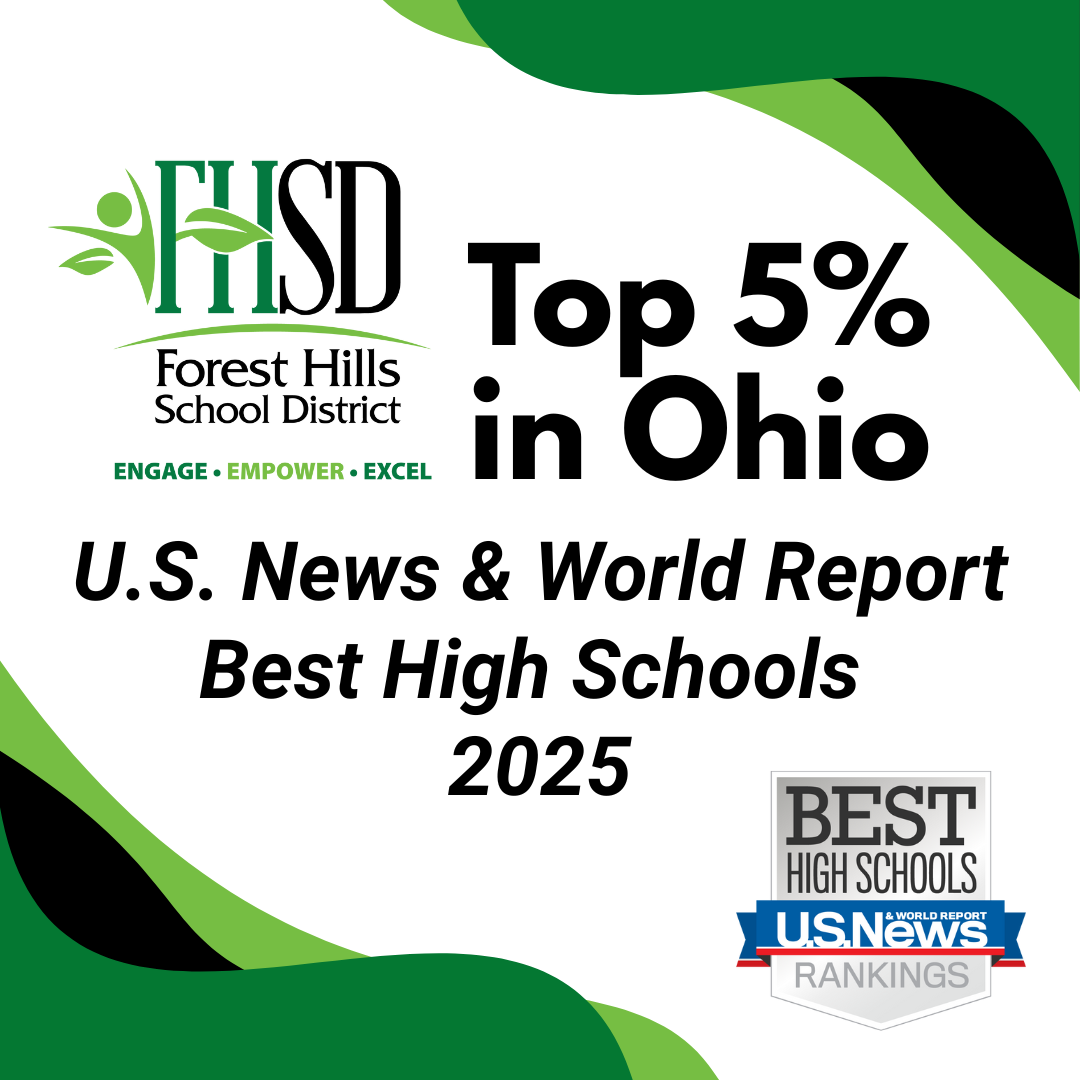 Graphic with FHSD logo and U.S. News logo that says "Top 5% in Ohio - U.S. News & World Report Best High Schools 2025"